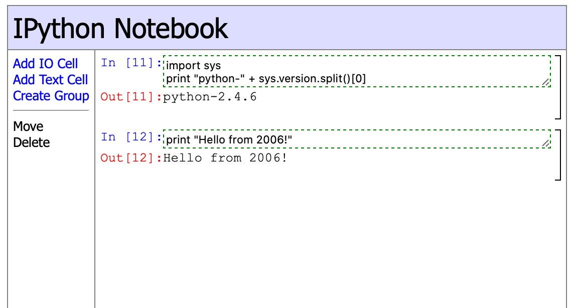 Screenshot of early web-based notebook experiments by Min Ragan-Kelley
